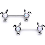 14G 9/16 1/2 White Faux Opal Bunny BCR Barbell Nipple Ring Set