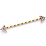 14G Clear Gem Gold Tone Arrows Point Industrial Barbell 38mm