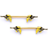 14G 9/16 Gold Tone Banana Peel Gun Barbell Nipple Ring Set