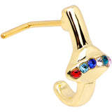 20G Multicolor Gem Gold Tone UFO Faux Hoop L Shaped Nose Ring