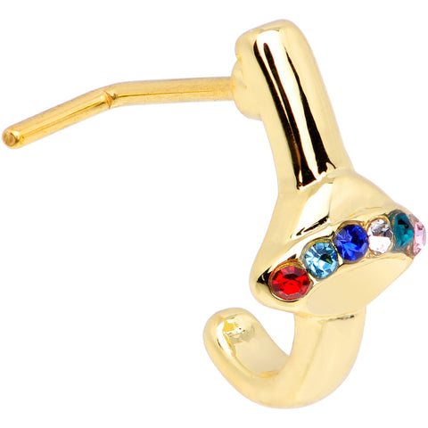 20G Multicolor Gem Gold Tone UFO Faux Hoop L Shaped Nose Ring