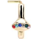 20G Multicolor Gem Gold Tone UFO Faux Hoop L Shaped Nose Ring