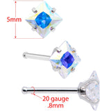 20G 1/4 Aurora Gem Square Multi Size Nose Bone Set of 6