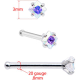 20G 1/4 Aurora Gem Square Multi Size Nose Bone Set of 6