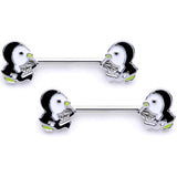 14G 9/16 1/2 Winter Penguins Horseshoe Barbell Nipple Ring Set