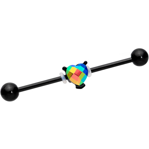 14G Aurora Gem Black Love Me Heart Industrial Barbell 38mm
