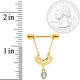 14G 9/16 Aurora Gem Gold Tone Fan Dangle Barbell Nipple Ring Set