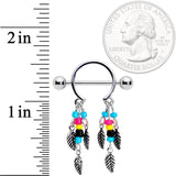 14G 9/16 Multicolor Bead Feather Dangle Nipple Shield Set