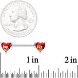 14G 9/16 Red Tourmaline Heart Barbell Nipple Ring Set
