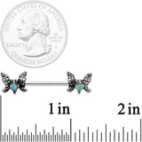 14G 9/16 Green Faux Opal Lacy Butterfly Barbell Nipple Ring Set