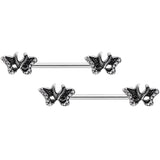 14G 9/16 Clear Gem Catch The Butterflies Barbell Nipple Ring Set