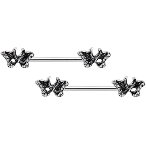 14G 9/16 Clear Gem Catch The Butterflies Barbell Nipple Ring Set