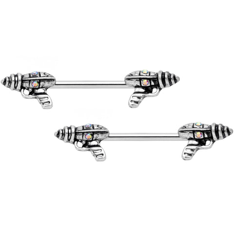 14G 9/16 Aurora Gem Mystery Ray Gun Barbell Nipple Ring Set