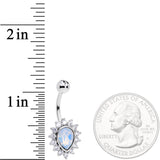 Clear CZ Gem White Faux Opal Fire Teardrop Belly Ring