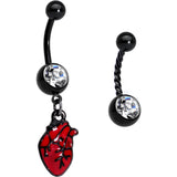 Clear Gem Black Twisted Red Anatomical Heart Belly Ring Set of 2