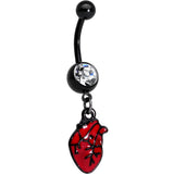 Clear Gem Black Twisted Red Anatomical Heart Belly Ring Set of 2
