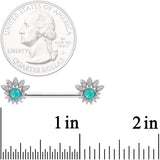 14G Clear CZ Gem Green Faux Opal Crest Barbell Nipple Ring Set