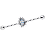 14G Clear CZ White Faux Opal Drop Industrial Barbell 38mm
