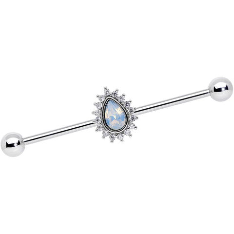 14G Clear CZ White Faux Opal Drop Industrial Barbell 38mm