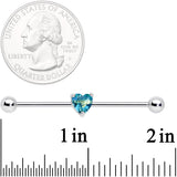 14G Blue Green Gem Faceted Heart Industrial Barbell 38mm