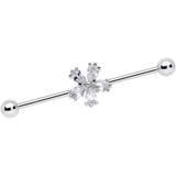 14G Clear CZ Gem Perfect Petals Flower Industrial Barbell 38mm