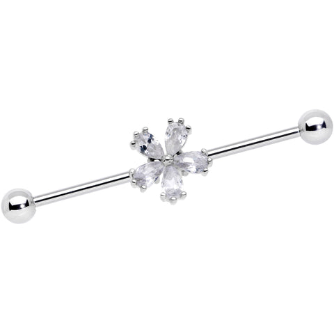 14G Clear CZ Gem Perfect Petals Flower Industrial Barbell 38mm
