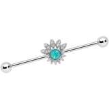 14G Clear CZ Gem Green Faux Opal Diadem Industrial Barbell 38mm