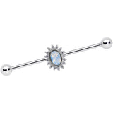 14G Clear CZ Gem White Faux Opal Framed Industrial Barbell 38mm