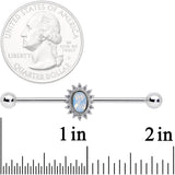 14G Clear CZ Gem White Faux Opal Framed Industrial Barbell 38mm