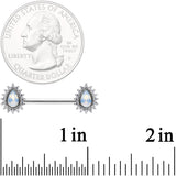 14G Clear CZ Gem White Faux Opal Tear Barbell Nipple Ring Set