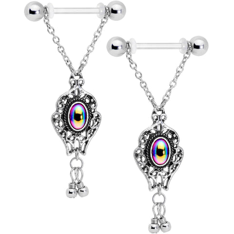 14G Aurora Orb Victorian Virtue Dangle Barbell Nipple Ring Set