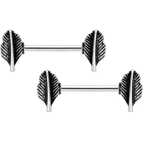 14G 9/16 Southwestern Feathers Barbell Nipple Ring Set