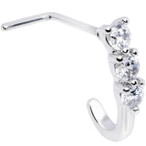20G Clear CZ Gem Trio Hearts Faux Hoop L Shaped Nose Ring