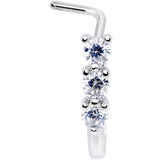 20G Clear CZ Gem Trio Hearts Faux Hoop L Shaped Nose Ring
