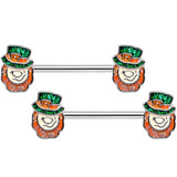 14G 5/8 St Patricks Day Leprechaun Barbell Nipple Ring Set