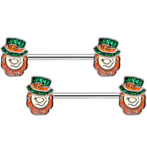 14G 5/8 St Patricks Day Leprechaun Barbell Nipple Ring Set