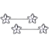14G Clear Gem White Flower Horseshoe Barbell Nipple Ring Set of 4