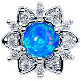 14G Blue Faux Opal Floral Glam Dermal Anchor Top