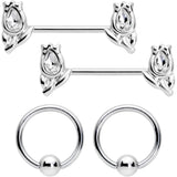 14G 7/16 1/2 Clear Gem Flowers BCR Barbell Nipple Ring Set of 4