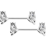 14G 7/16 1/2 Clear Gem Flowers BCR Barbell Nipple Ring Set of 4