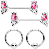 14G 7/16 1/2 Pink Gem Flowers BCR Barbell Nipple Ring Set of 4