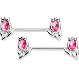 14G 7/16 1/2 Pink Gem Flowers BCR Barbell Nipple Ring Set of 4