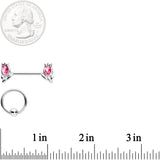 14G 7/16 1/2 Pink Gem Flowers BCR Barbell Nipple Ring Set of 4