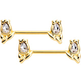 14G Clear Gem Gold Tone Flowers BCR Barbell Nipple Ring Set