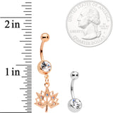 Clear Aurora Gem Rose Gold Tone Maple Leaf Dangle Belly Ring Set of 4