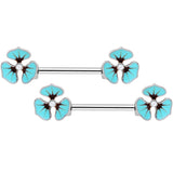 14G Clear Gem Blue Flower Horseshoe Barbell Nipple Ring Set of 4