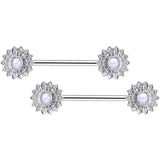 14G 9/16 1/2 White Faux Opal Horseshoe Barbell Nipple Ring Set