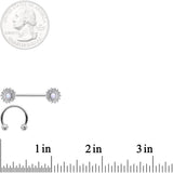 14G 9/16 1/2 White Faux Opal Horseshoe Barbell Nipple Ring Set