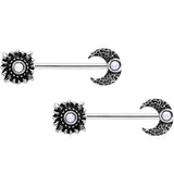 14G 9/16 Clear Gem Sun Moon Horseshoe Barbell Nipple Ring Set