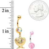 Aurora Gem Gold Tone Angel Wings Pink Confetti Belly Ring Set of 3